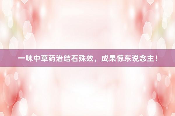一味中草药治结石殊效，成果惊东说念主！